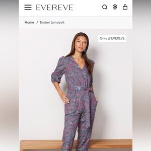 Evereve jumpsuit. Paisley print with a belt and tapered pant leg.